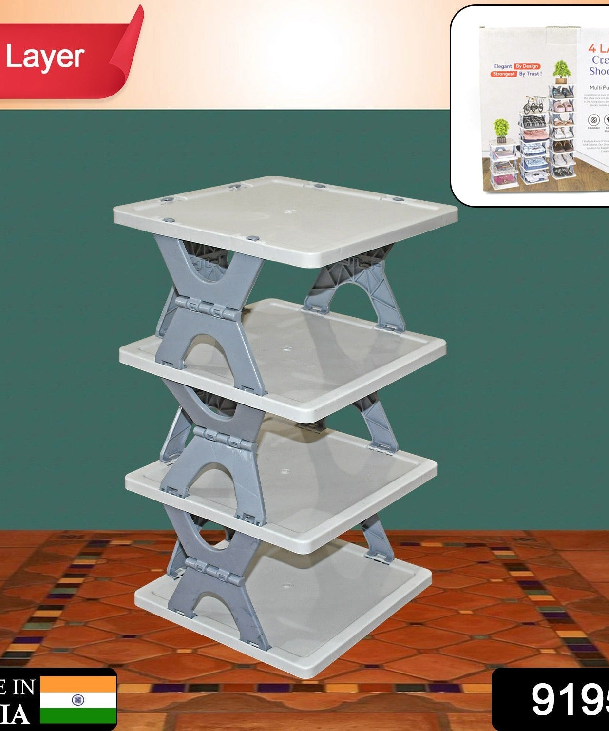 Foldable Shoe Rack (1 Pc, 4 Layers): Space-Saving, Entryway Storage