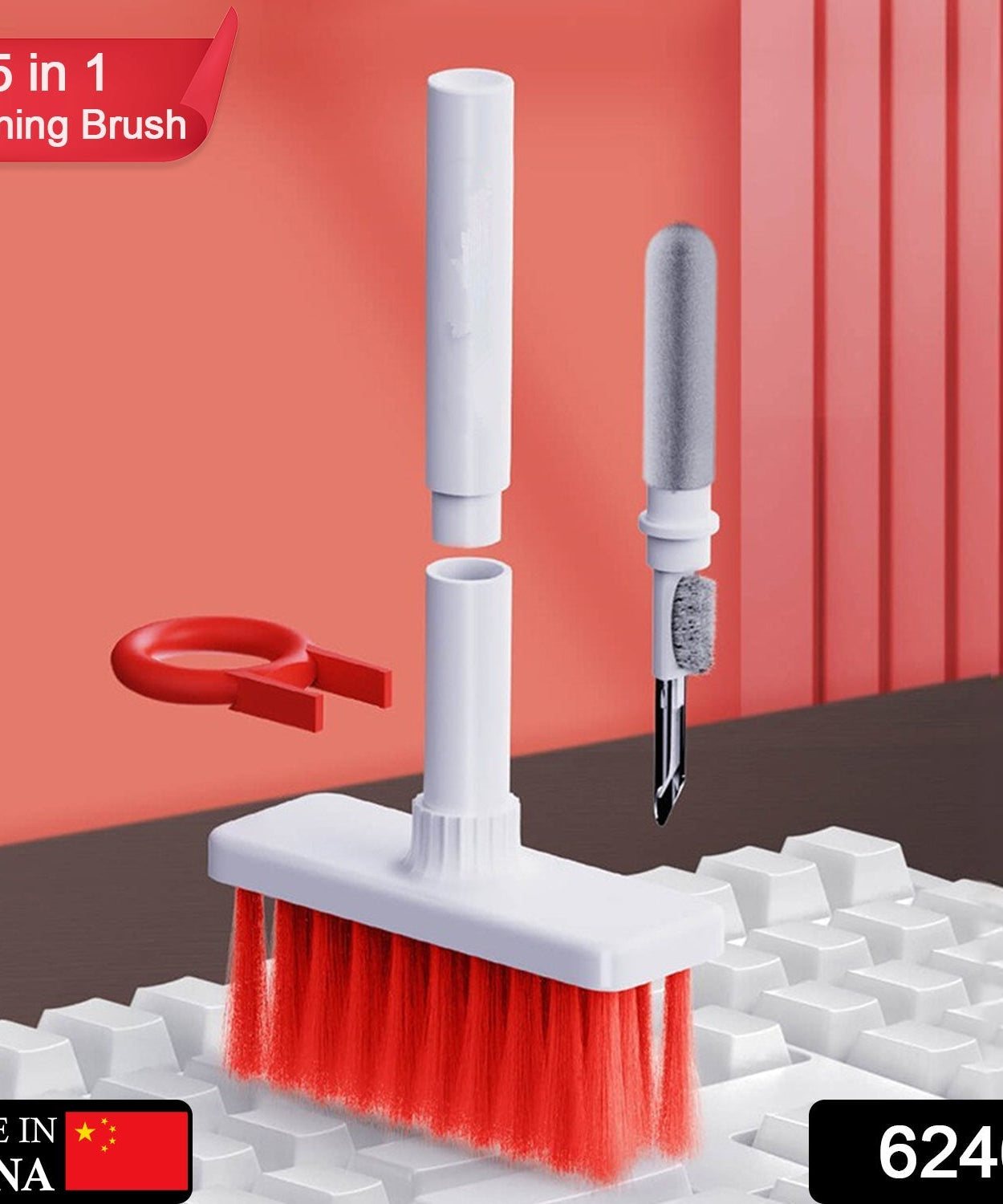Multi-function cleaning brush with keycap remover and duster for computers