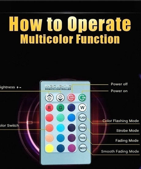 Remote-controlled LED bulb with multicolor light and Bluetooth sound.