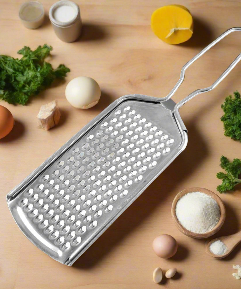 Versatile stainless steel grater designed for nutmeg, cheese, and zesting tasks in the kitchen.