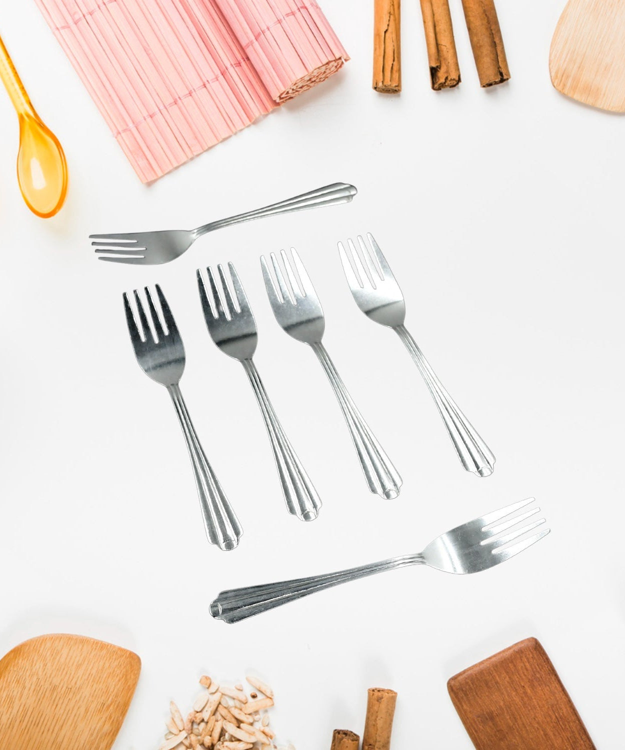 Premium quality steel fork set of six, perfect for home dining.