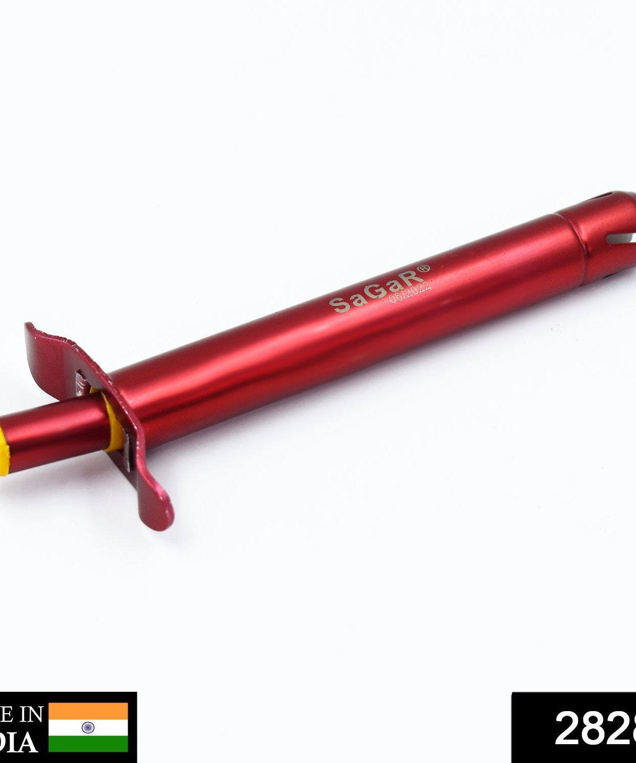 lighter showing its metal finish and safety features.