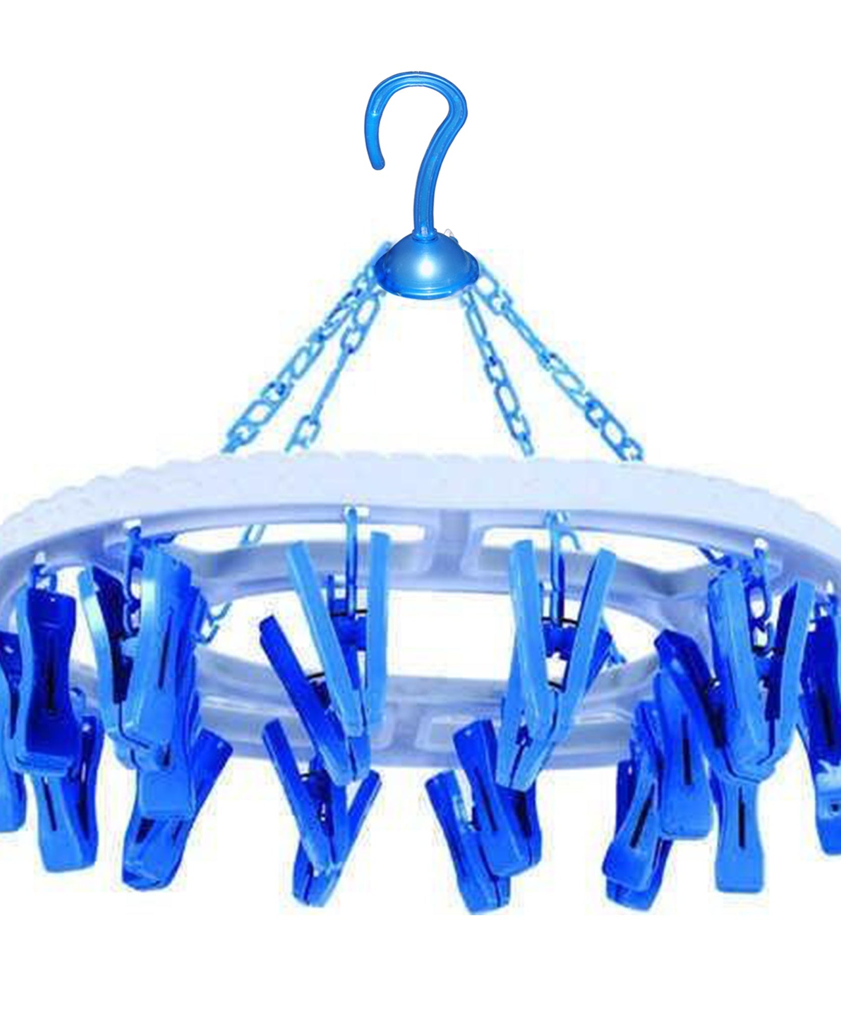Round plastic cloth drying stand with 18 clips in multicolour.