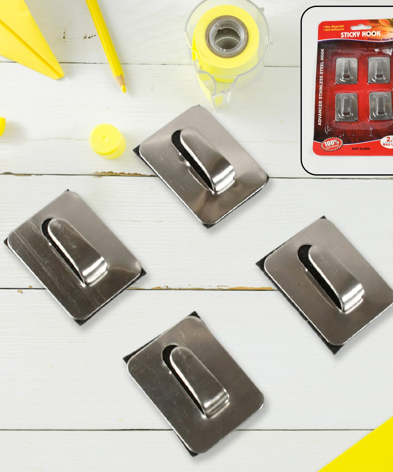 Self- Adhesive Hooks, Heavy Duty Wall Hooks Hangers Stainless Steel Waterproof Sticky Hooks for Hanging Robe Coat Towel Kitchen Bathroom and.