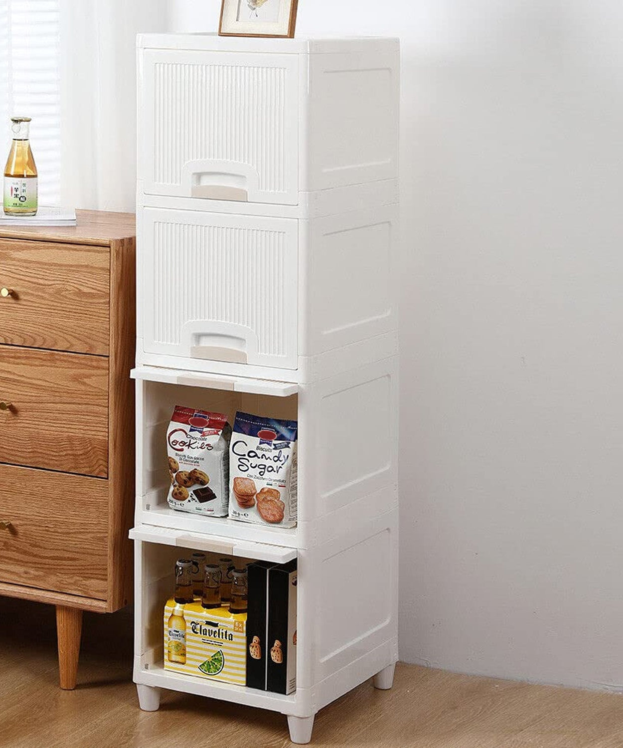 Multipurpose Storage Cabinet, Storage Solutions plastic drawers || Multi Layer Wardrobe Storage Drawers || Foldable Multipurpose Drawer Units For Kitchen, Bathroom, Bedroom, Cloth (4 Layer)