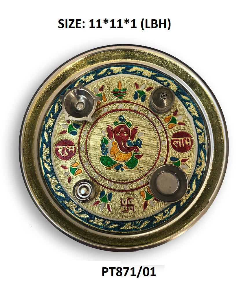 Decorative pooja thali with pearl and diamond chains