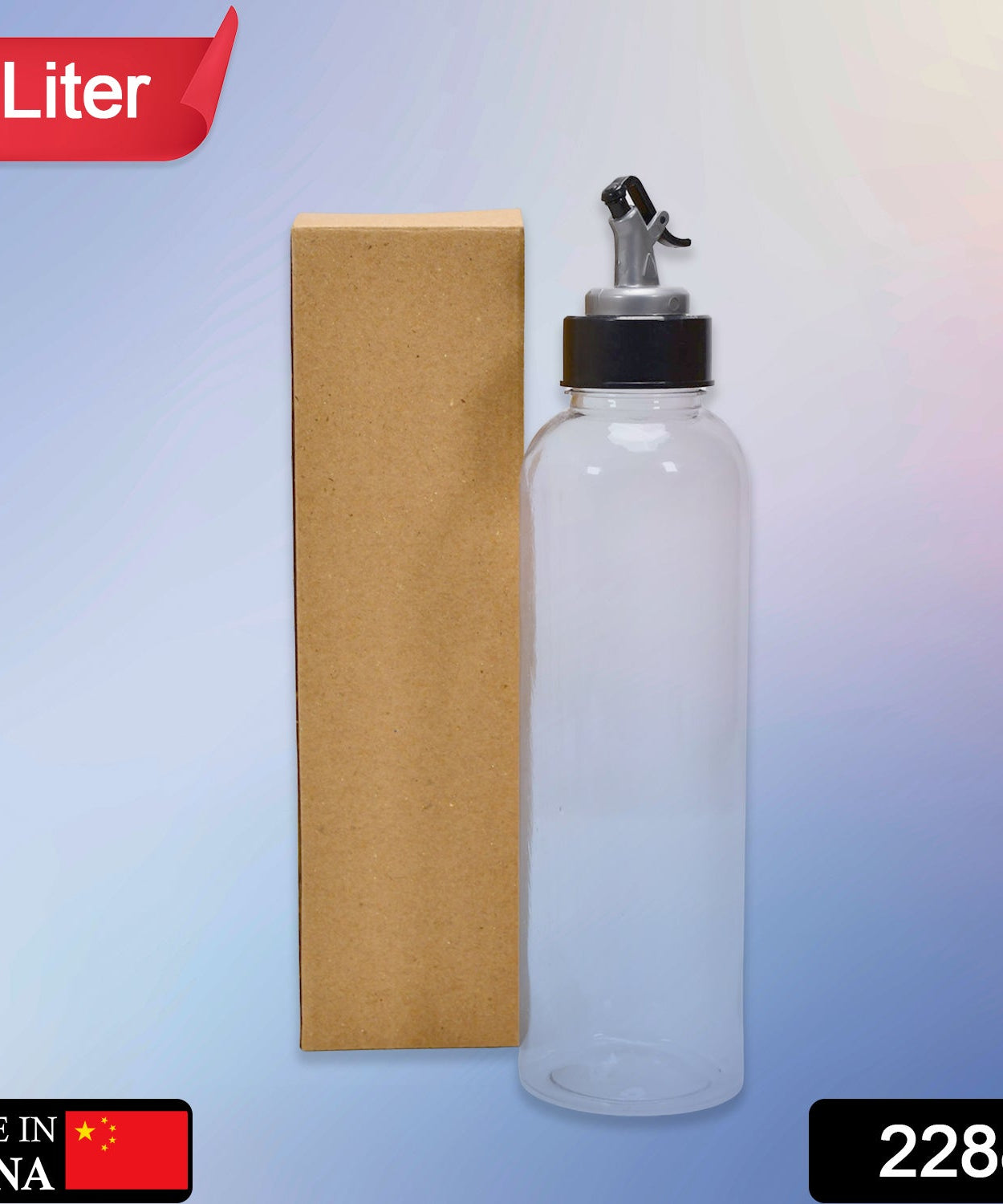 Oil dispenser with lid and drip-free spout, perfect for kitchen use.