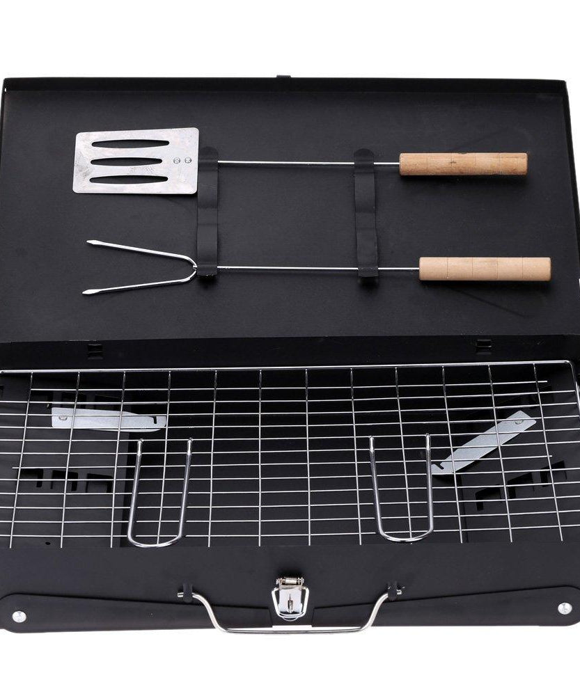 Briefcase-style barbecue grill toaster, stainless steel
