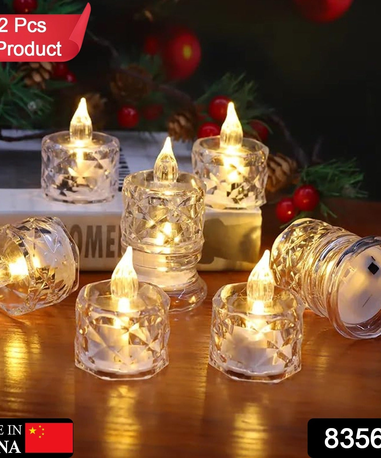 12 Pcs Flameless and Smokeless Decorative Acrylic Candles Transparent Led Tea Light Candle for Gifting, House, Diwali, Christmas, Festival, Events Decor Candles, Diwali