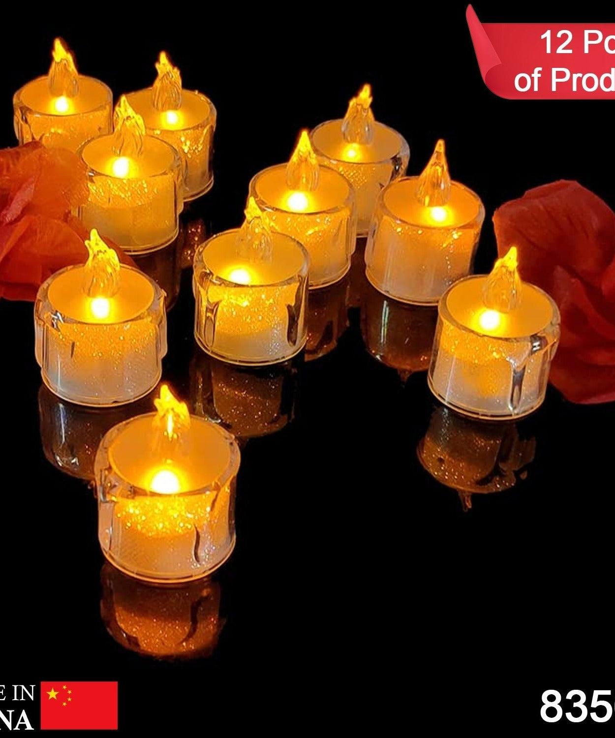 12 Pcs Flameless and Smokeless Decorative Acrylic Candles Transparent Led Tea Light Candle for Gifting, House, Diwali, Christmas, Festival, Events Decor Candles, Diwali