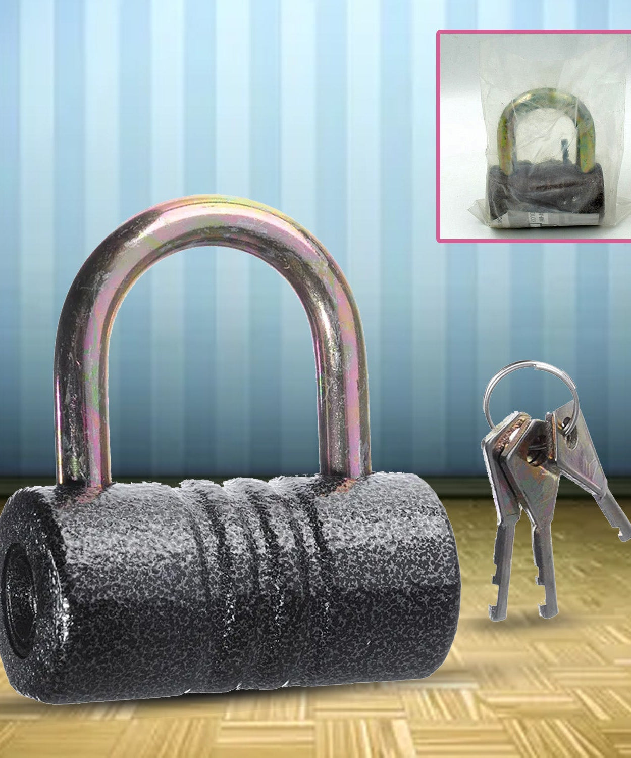 Heavy-Duty Iron Padlock – 82mm Black Spray Lock with Brass Core & 5 Keys, Waterproof & Anti-Theft