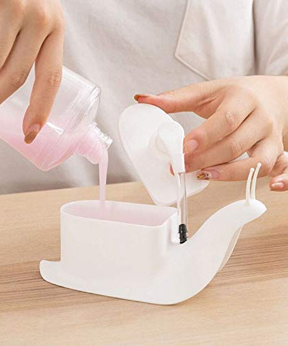 Liquid soap dispenser with a unique snail shape for portability.