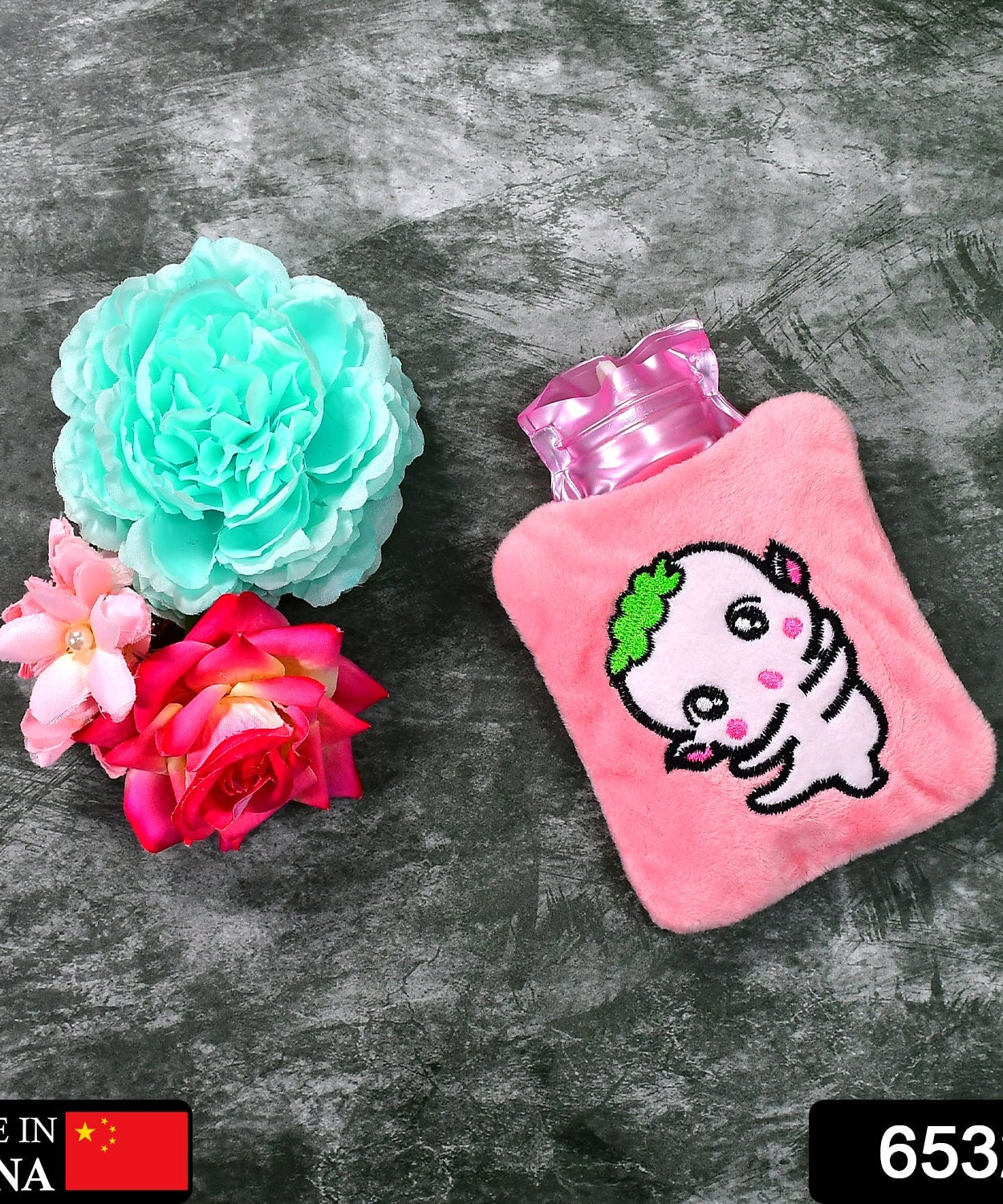 Pink Cartoon Small Hot Water Bag with Cover for Pain Relief