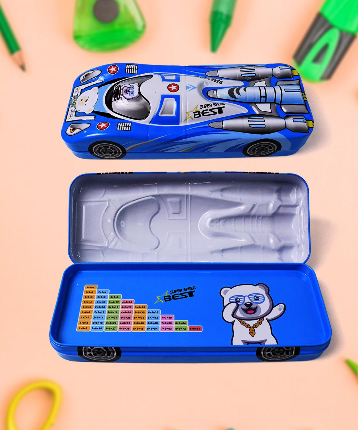 Car Shape Metal Compass Box, Pencil Case for Kids Stationery Compass Box