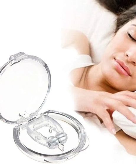 Compact anti-snoring nose clip designed for comfortable sleep and reduced snoring.