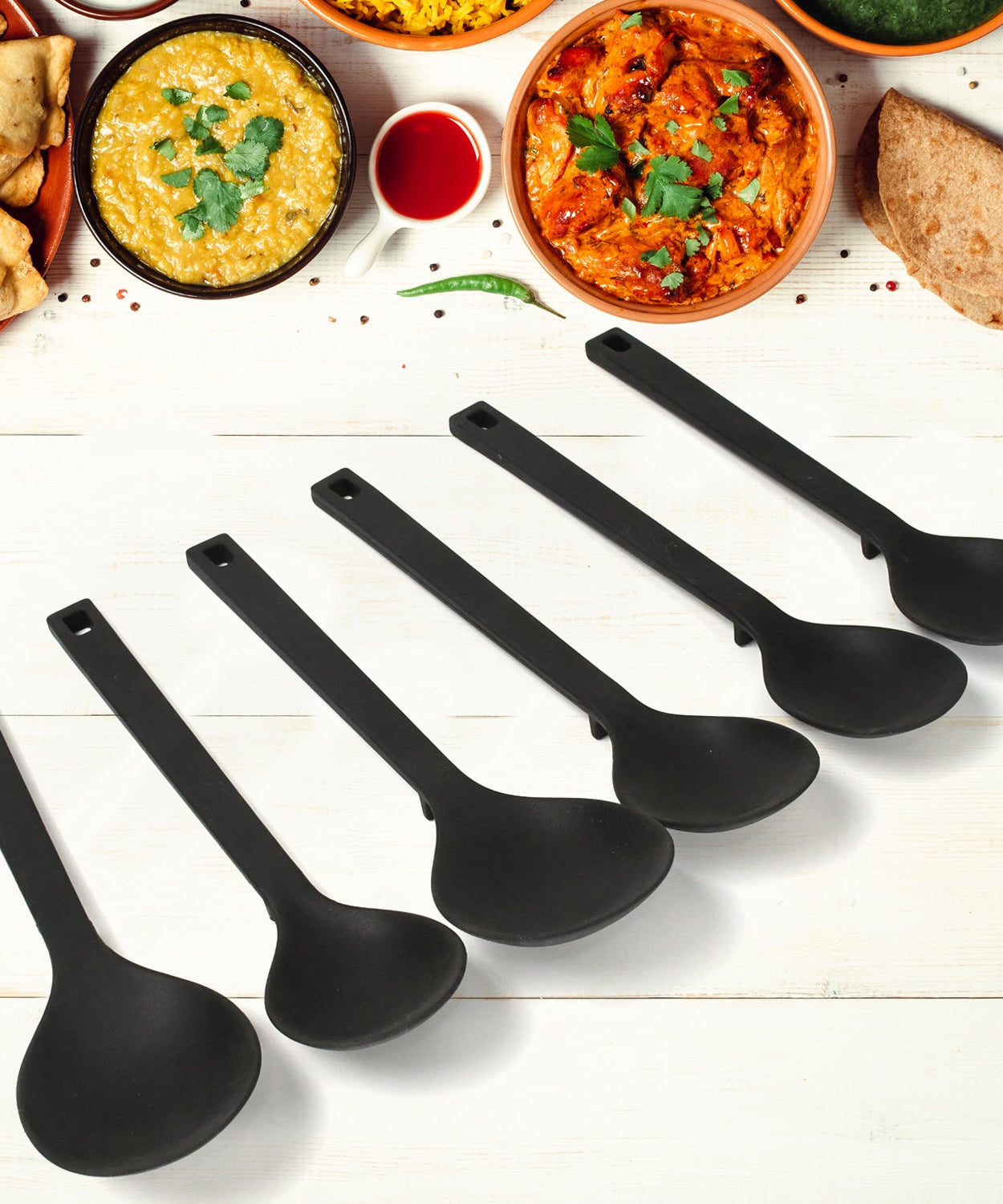 Multipurpose Silicone Spoon, Silicone Basting Spoon Non-Stick Kitchen Utensils Household Gadgets Heat-Resistant Non Stick Spoons Kitchen Cookware Items For Cooking and Baking (6 Pcs Set)