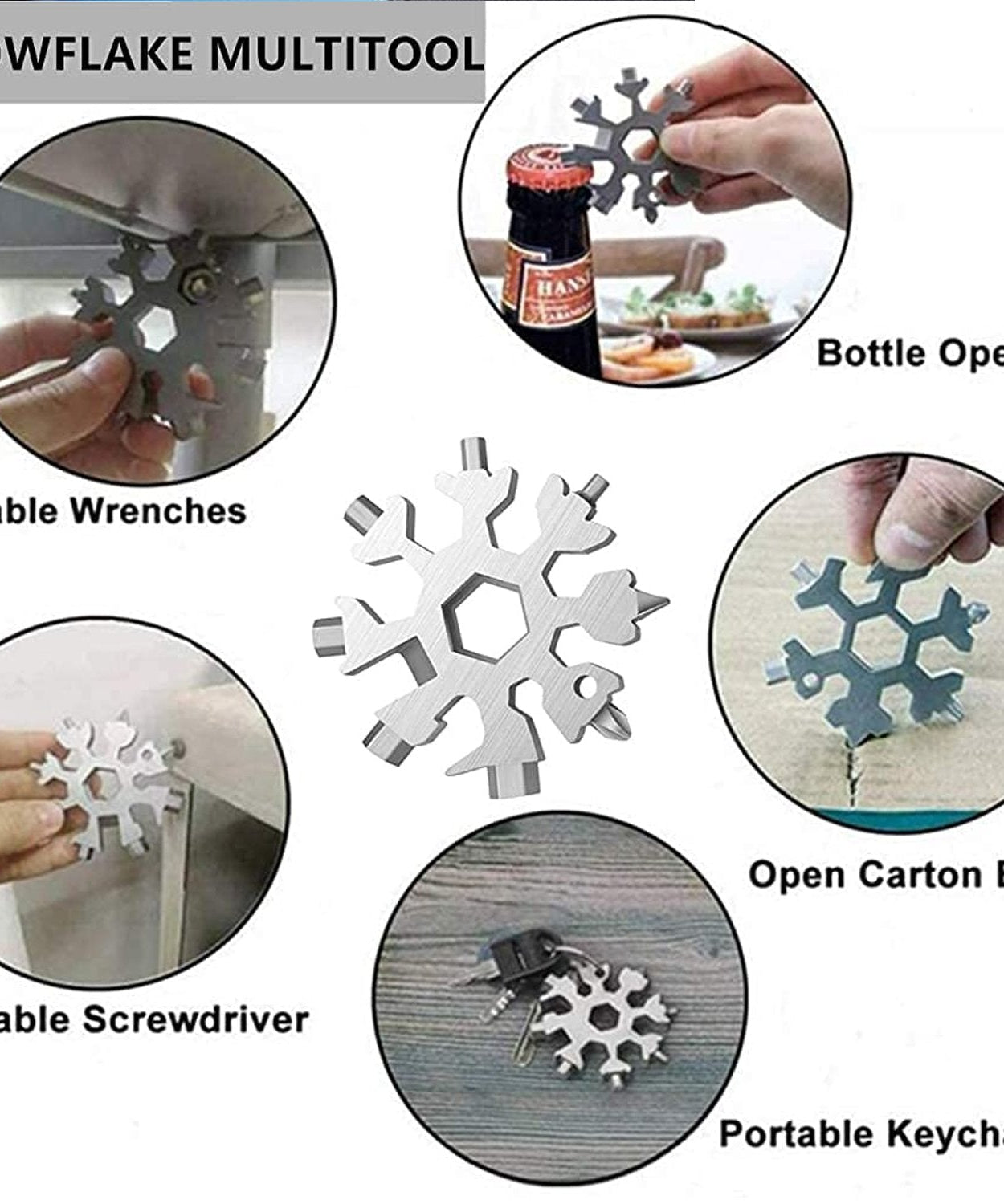 Durable & Portable 18 in 1 Snowflake Multi-Tool, Snowflake Bottle Opener Flat Phillips Screwdriver Kit Wrench
