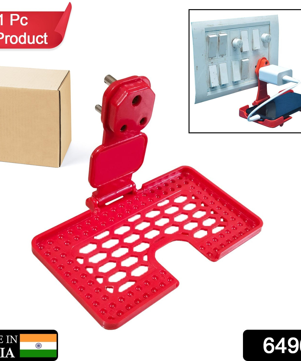 Mobile holder stand in red color.