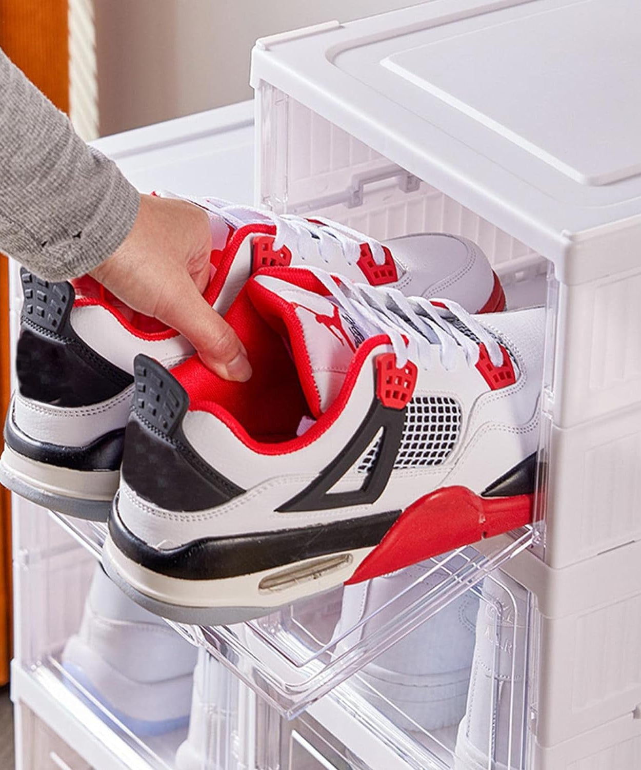 Stackable Multifunctional Storage, for Clothes Foldable Drawer Shelf Basket Utility Cart Rack Storage Organizer Cart for Kitchen, Pantry Closet, Bedroom, Bathroom, Laundry (4 Layer /  1 Pc)