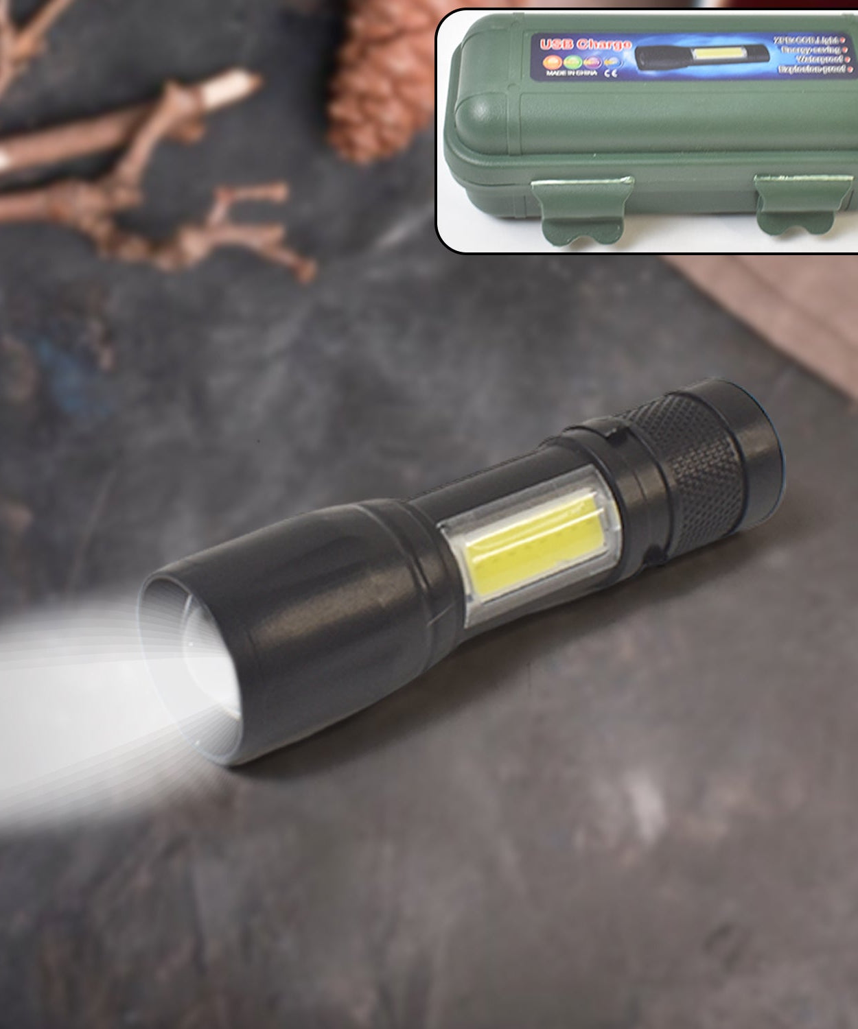 LED USB Rechargeable Mini Flashlight – Ultra-Bright Zoom & COB Side Lantern, Tactical Emergency Light