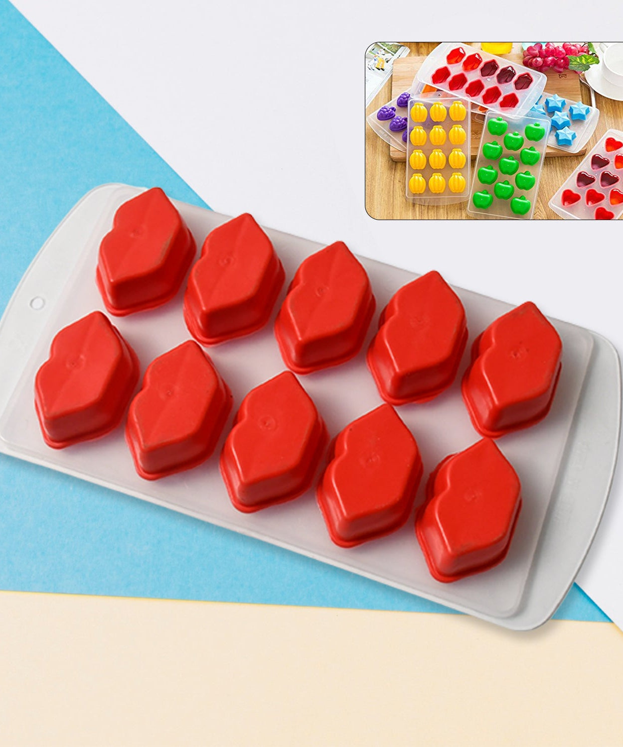 Silicone Mold Ice Cube Tray Creative Sweet Multi Type Ice Tray, Ice Cube Trays Multi Fruit Shape Ice Tray (1 Pc)