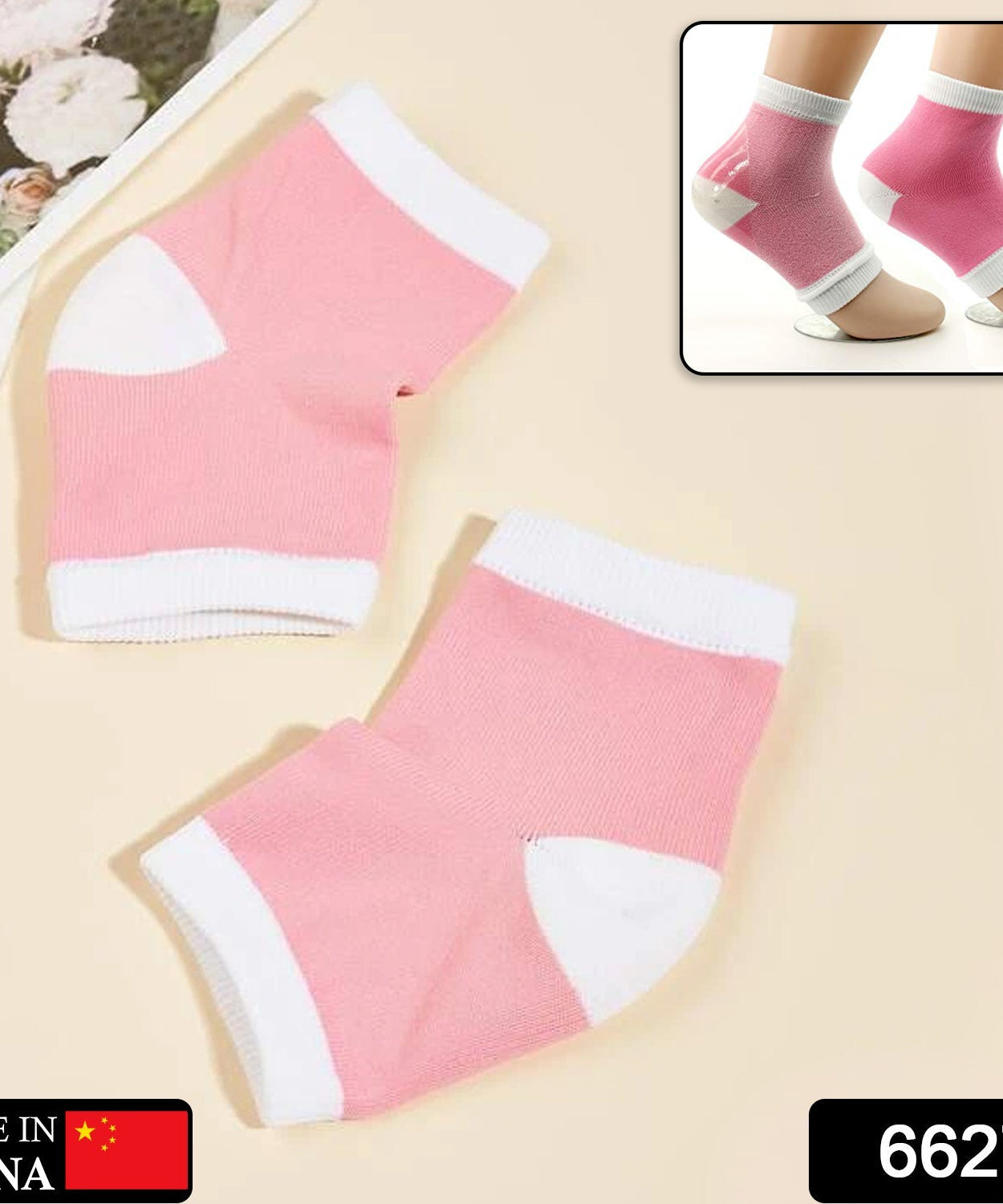 Close-up of open toe socks for dry skin, beige color