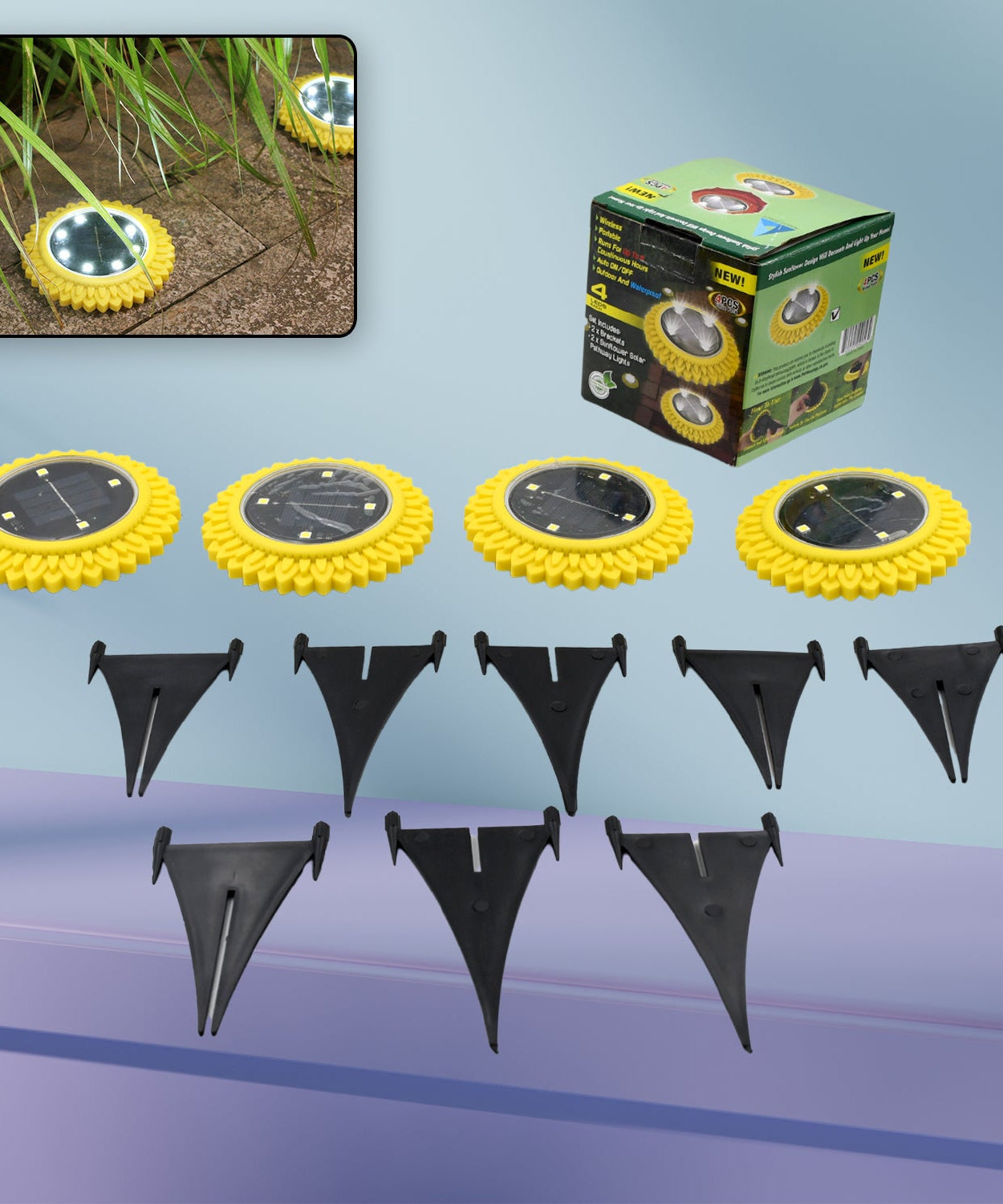 4 Pack Solar Ground Lights, LED Solar Powered Disk Lights Outdoor Waterproof Garden Landscape Lighting for Yard Deck Lawn Pathway Walkway Balcony Decoration