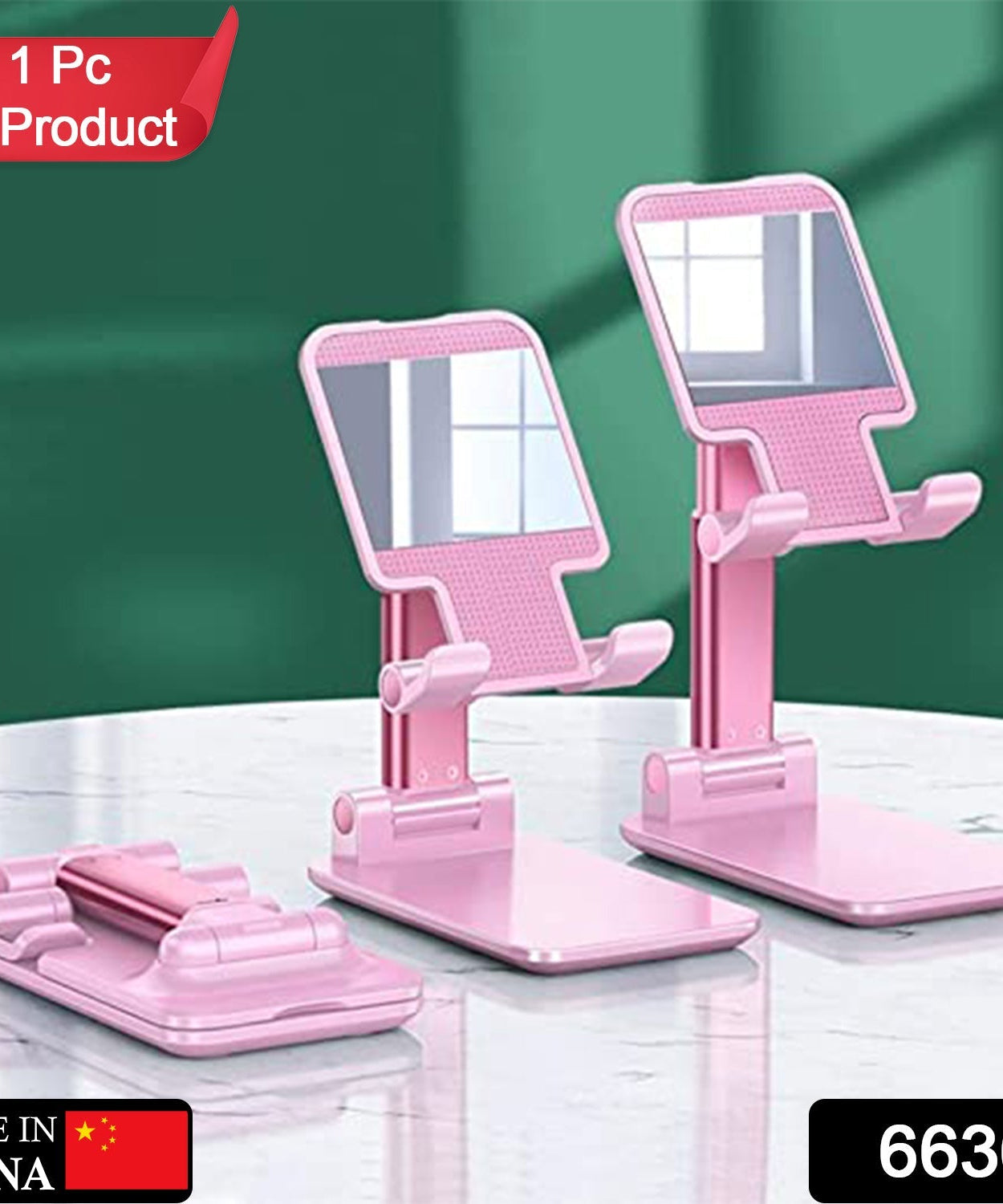 Phone holder with mirror and adjustable stand