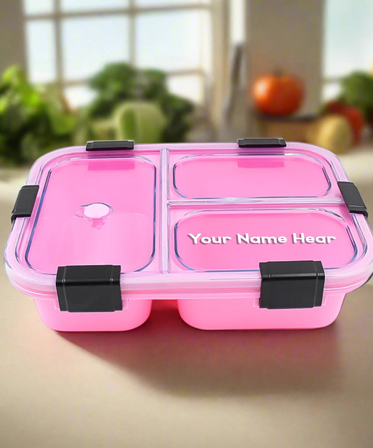 Customized Plastic 3 Compartment Insulated Lunch Box, Lunch Box (1 Pc)