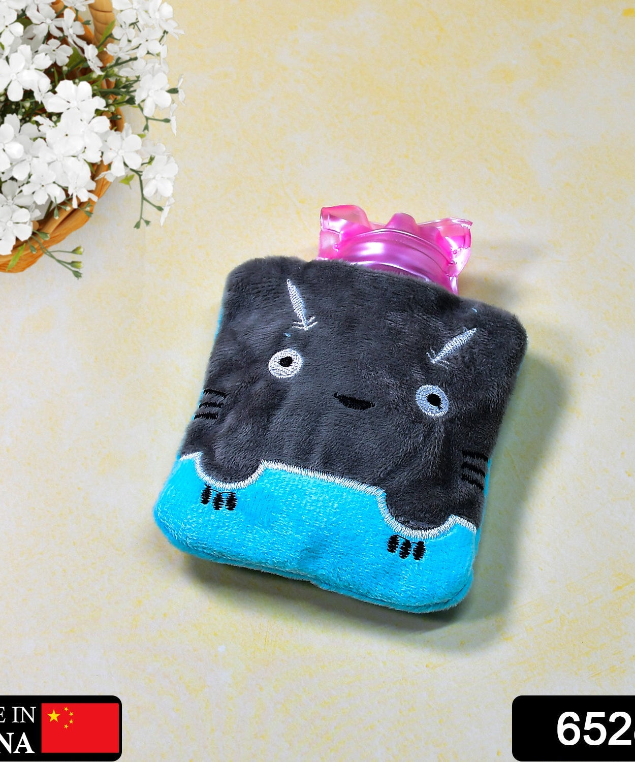 Grey Cat Print Small Hot Water Bag with Cover for Pain Relief