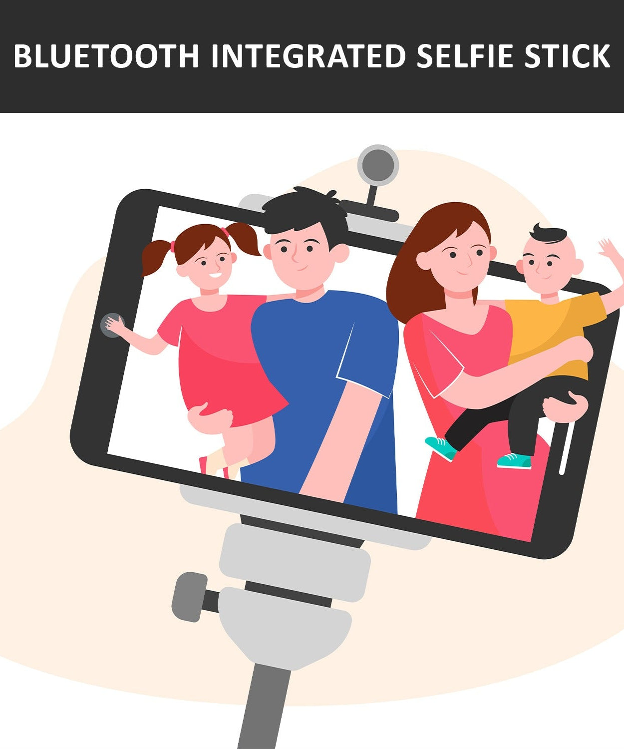 Bluetooth selfie stick extended with phone holder