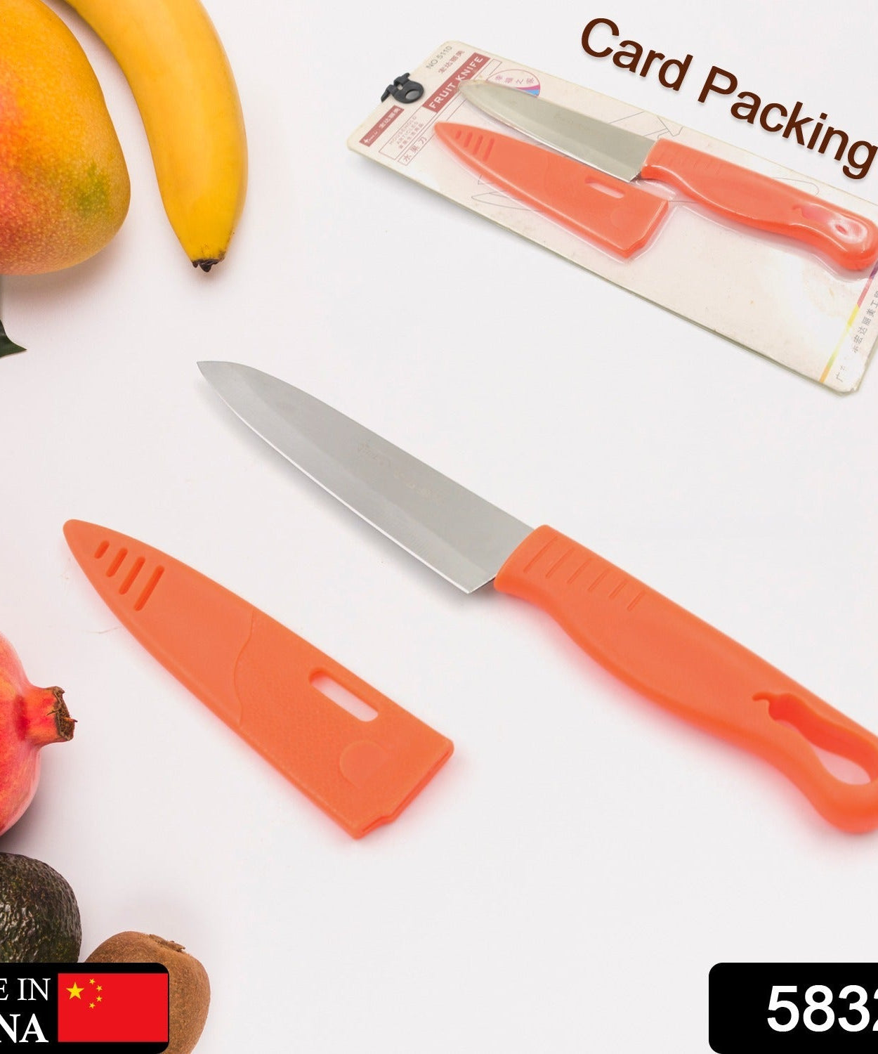 Kitchen knife with stainless steel blade, non-slip handle, and protective cover