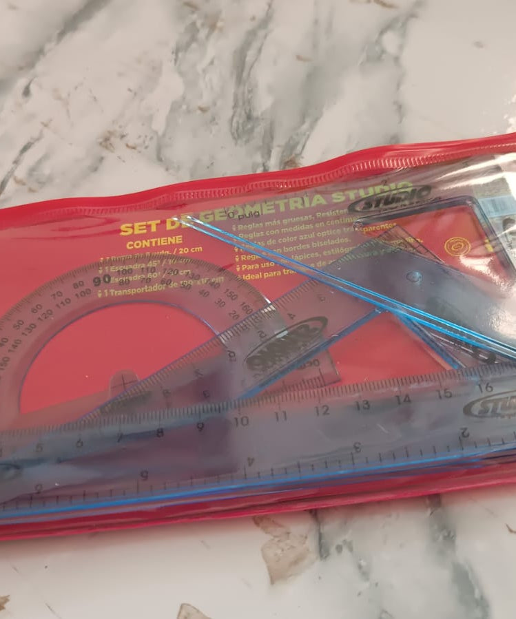 4-Piece Transparent Geometry Instrument Set with Ruler