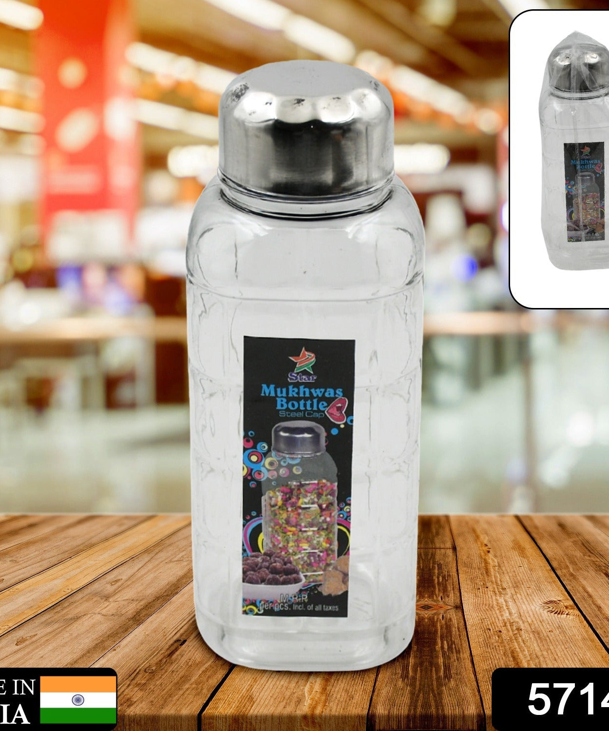 Plastic Transparent Mukhwas Bottle With Steel Cap / Mouth Freshener / Dryfruits Multipurpose Air Tight and BPA Free Kitchen Storage Bottle (1 Pc)