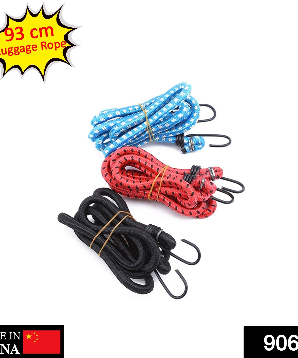 Durable elastic bungee cord with hooks for versatile use.
