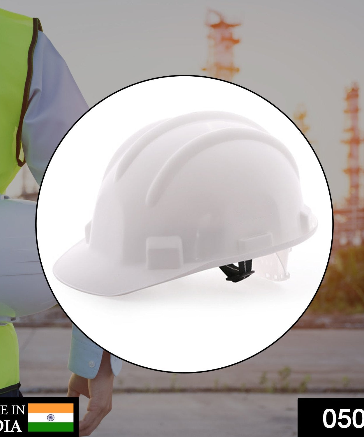 the safety helmet, highlighting its anti-smashing features and robust construction