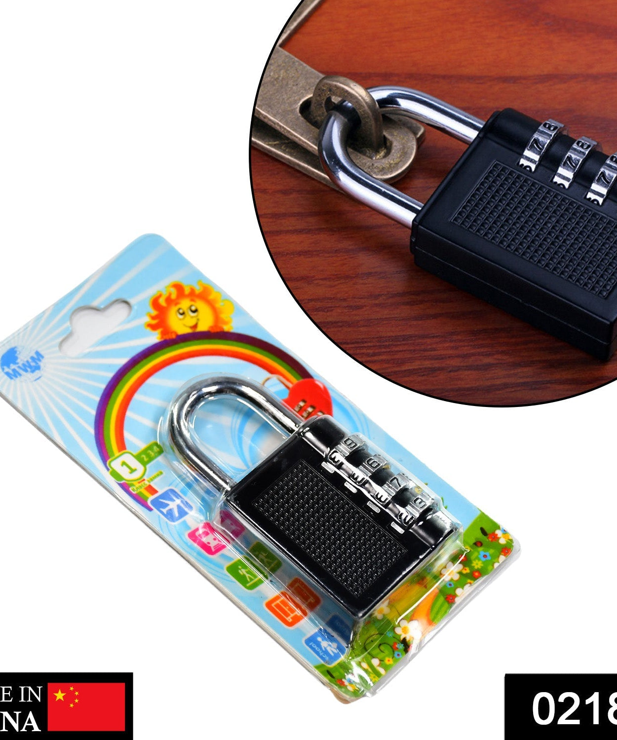 4-digit combination padlock for security.