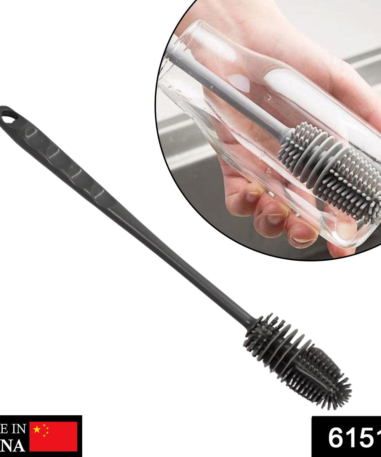 Flexible bottle brush for food-safe cleaning.