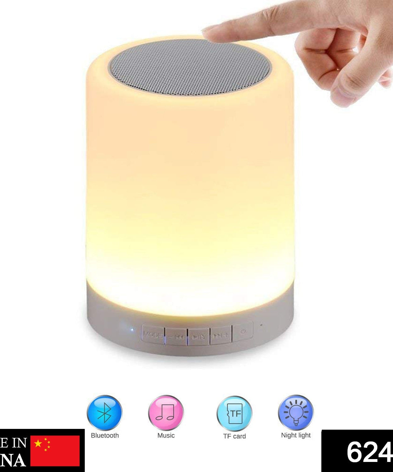Wireless night light with Bluetooth speaker and touch controls