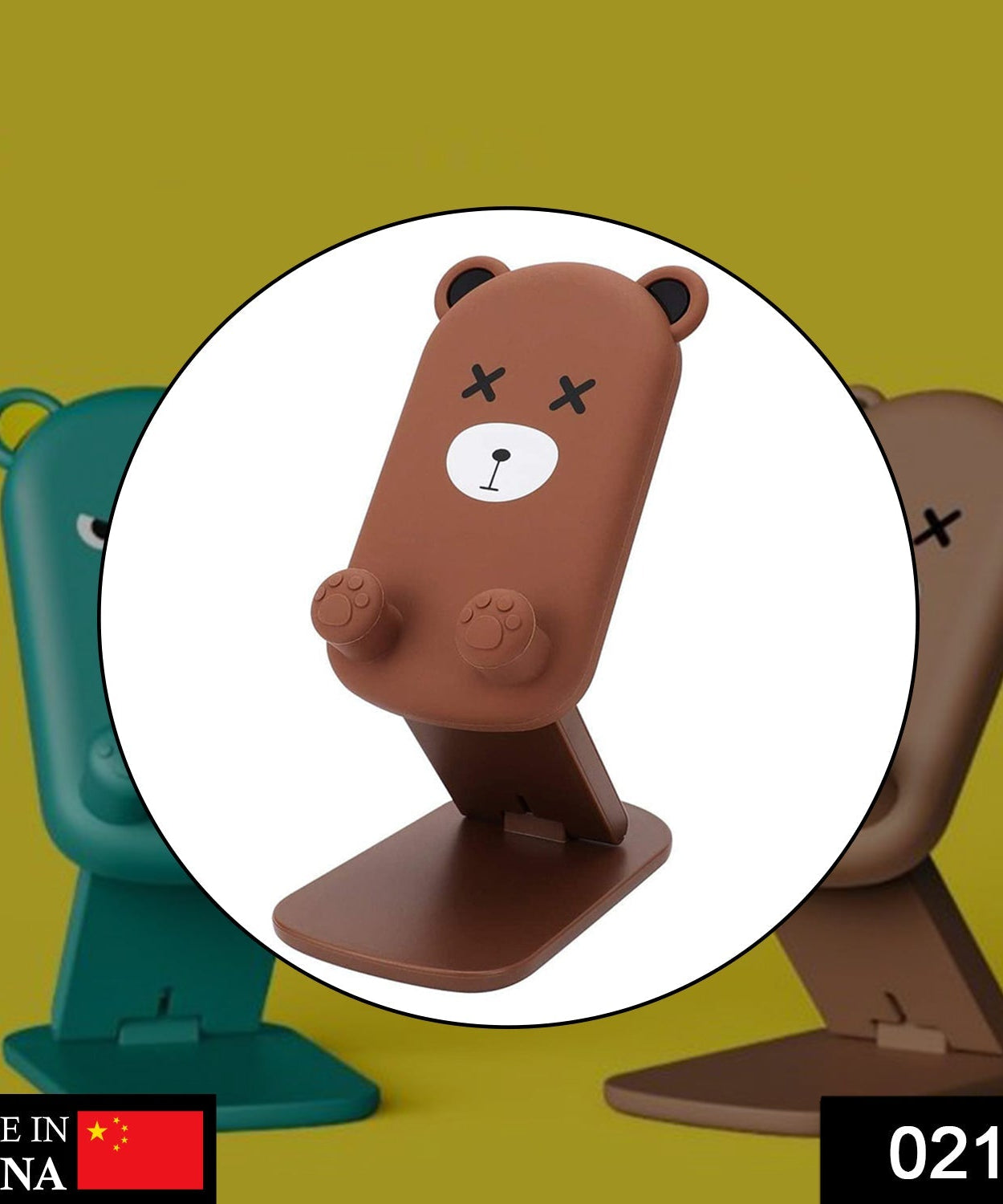 Close-up of the cartoon-themed mobile stand, emphasizing its foldable and adjustable design