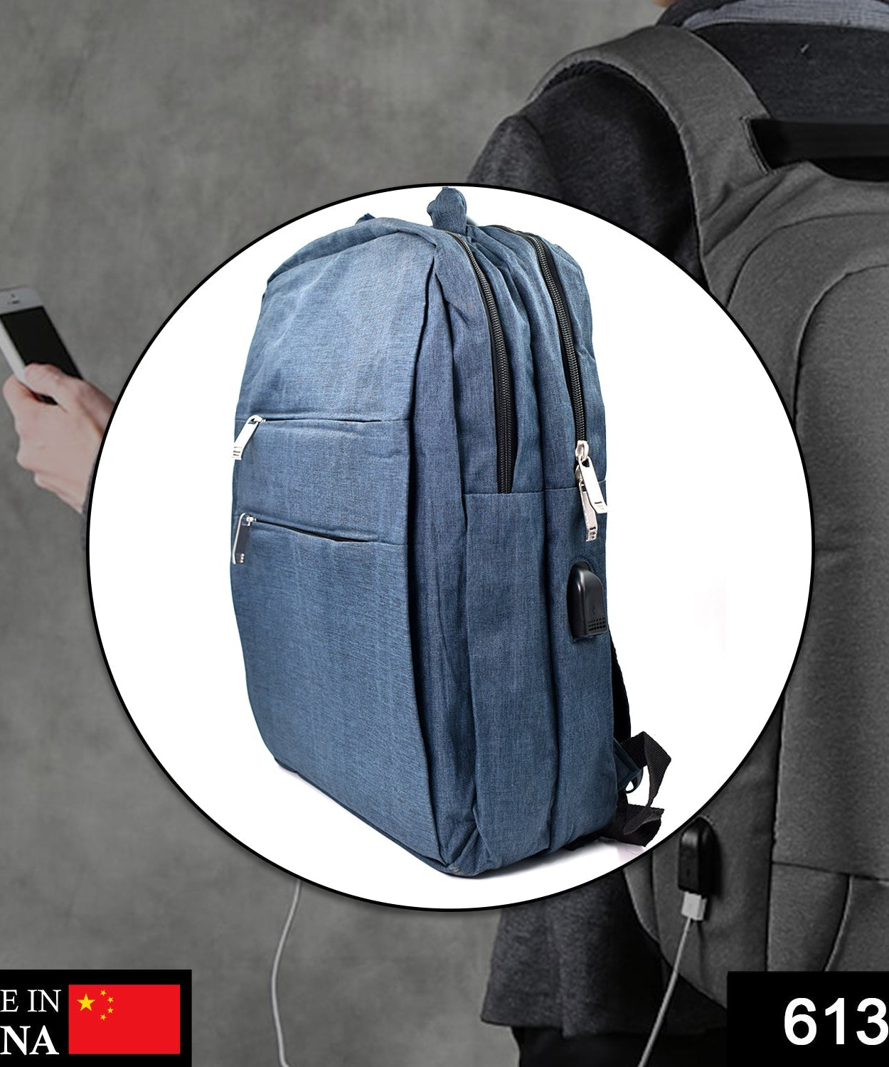 Laptop bag with USB port, showing its functionality.