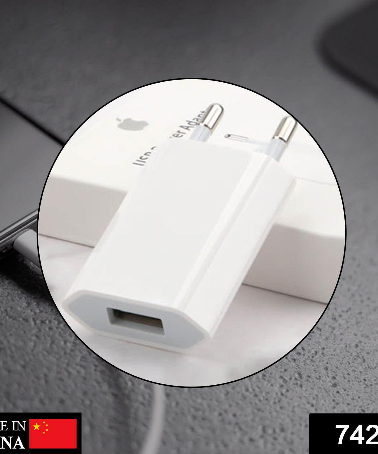 Close-up view of USB wall charger adaptor compatible with various smartphones