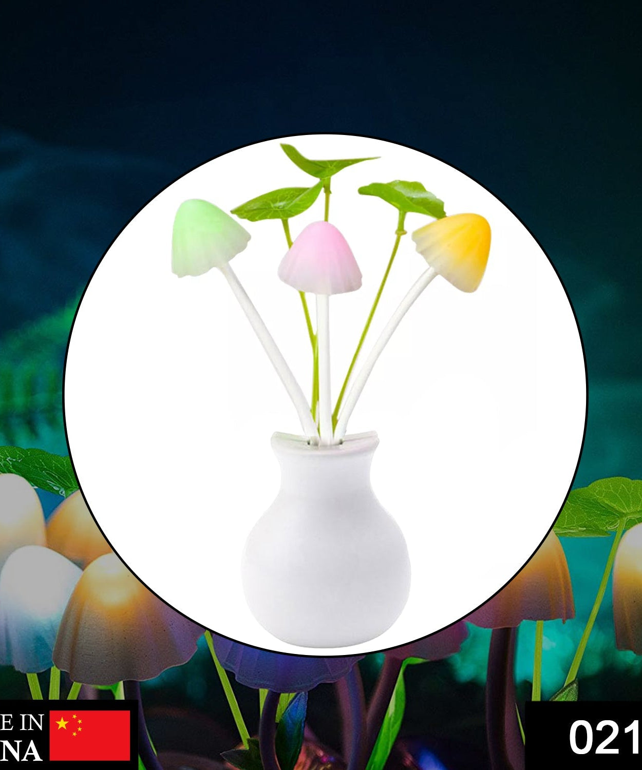 Multicolor mushroom lamp with automatic ON/OFF sensor.