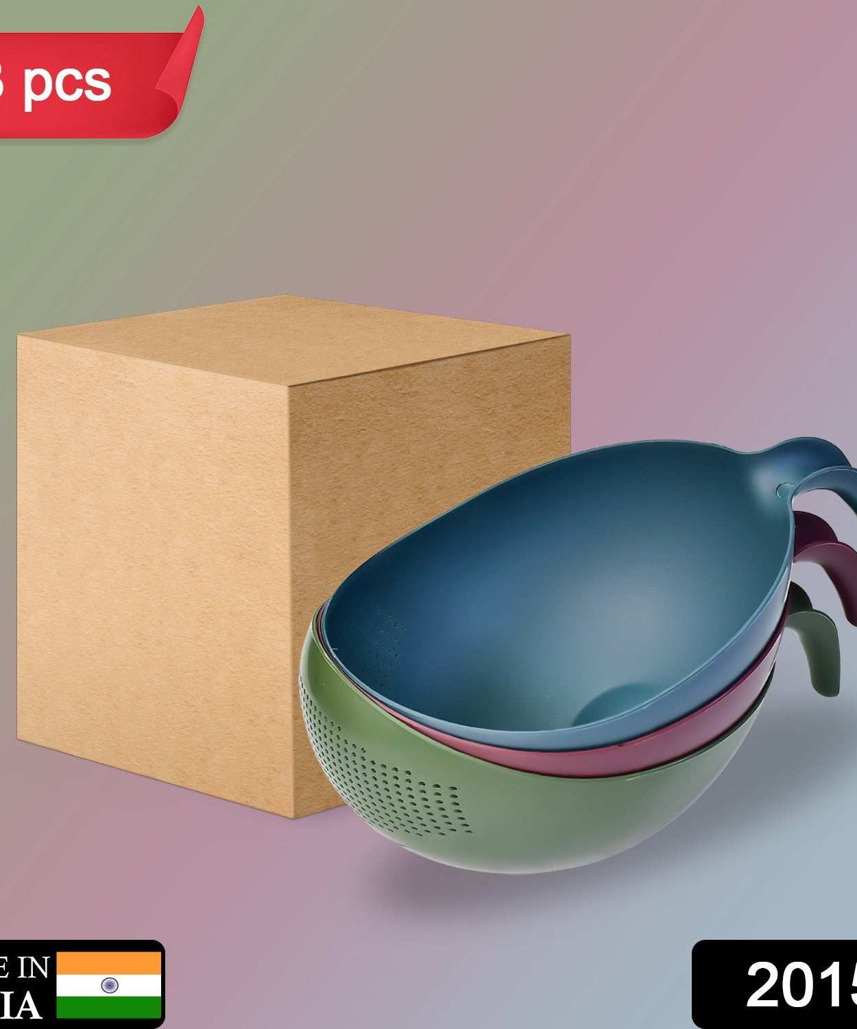 Plastic food strainer bowls with handle, set of 3