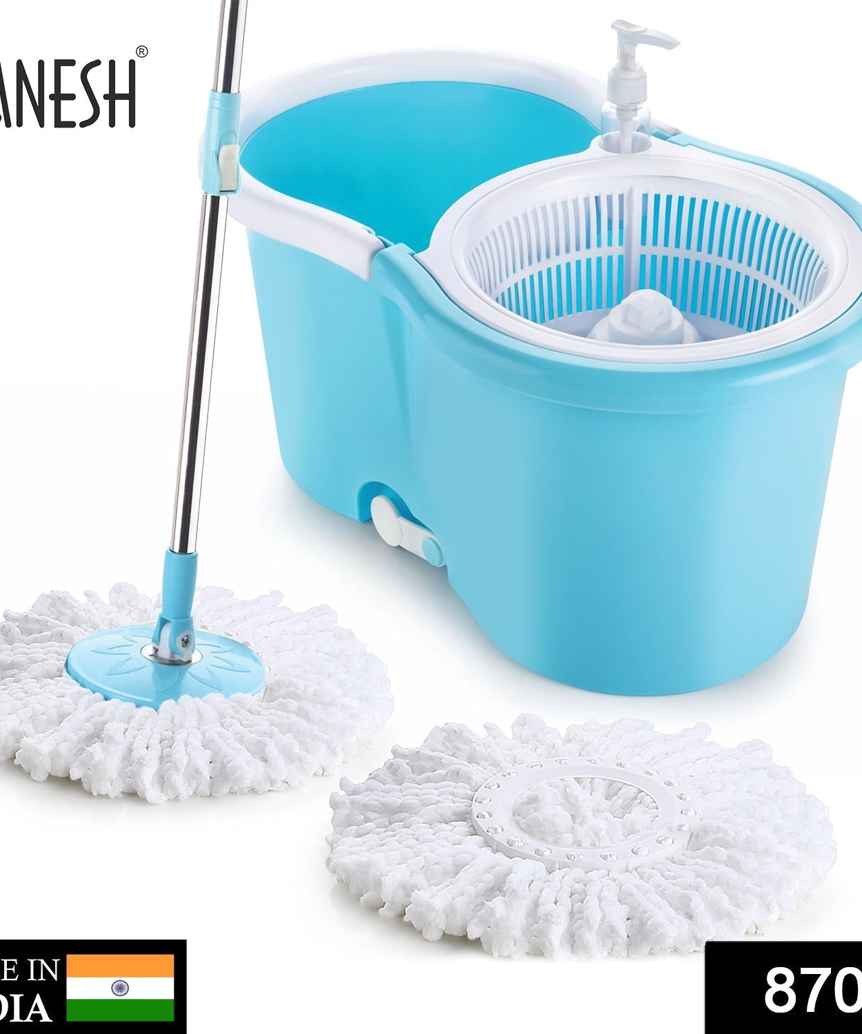 8702 Plastic Spinner Bucket Mop 360 Degree Self Spin Wringing with 2 Absorbers for Home and Office Floor Cleaning Mops Set 