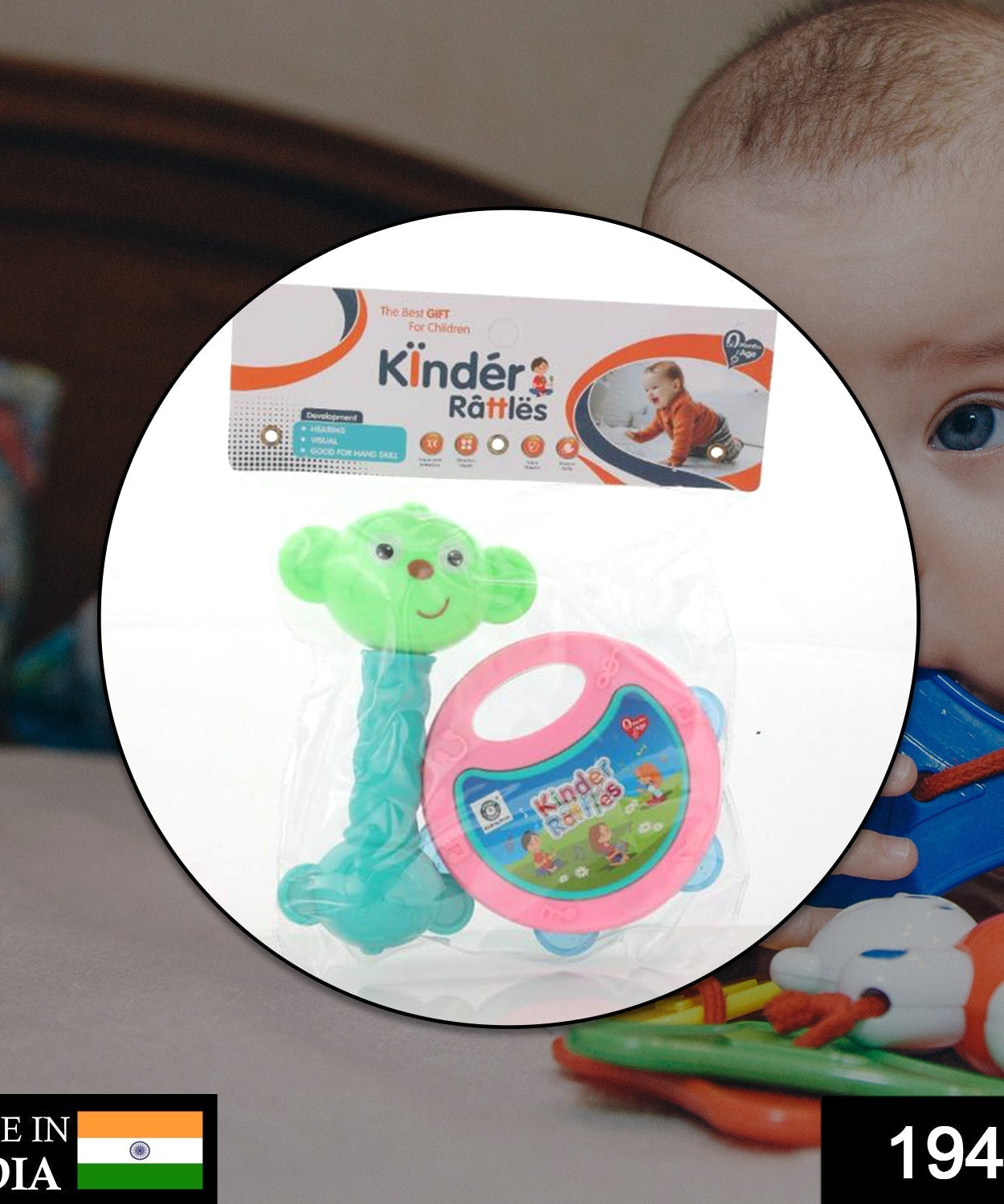 Baby rattles with vibrant colors and a playful design for engaging play.