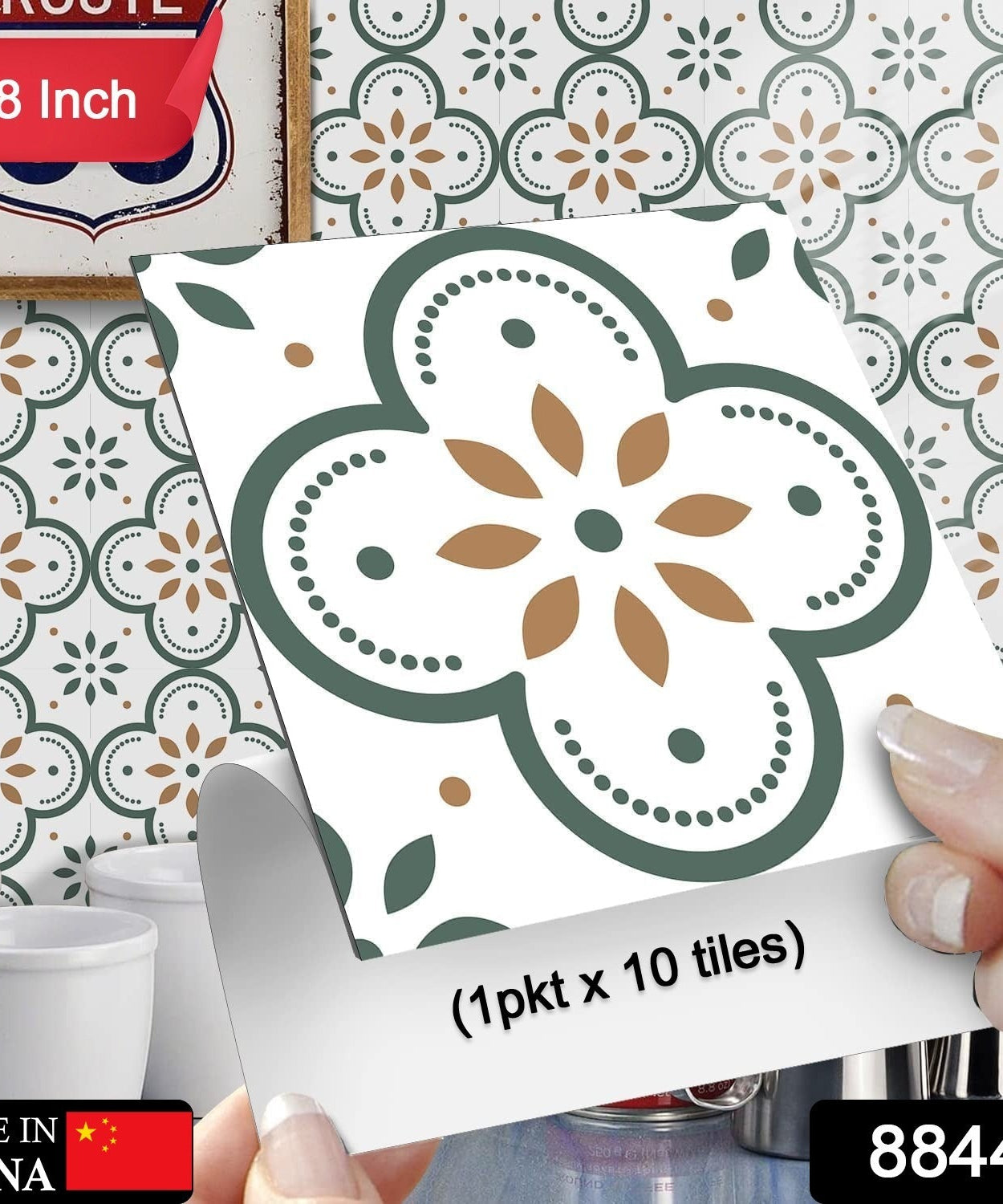 Peel and Stick Floor Tiles Kitchen / Bathroom Backsplash Sticker Detachable Waterproof DIY Tile Stickers for Wall Decoration Tiles Home Decoration (8x8 Inch / 10 Pcs Set)