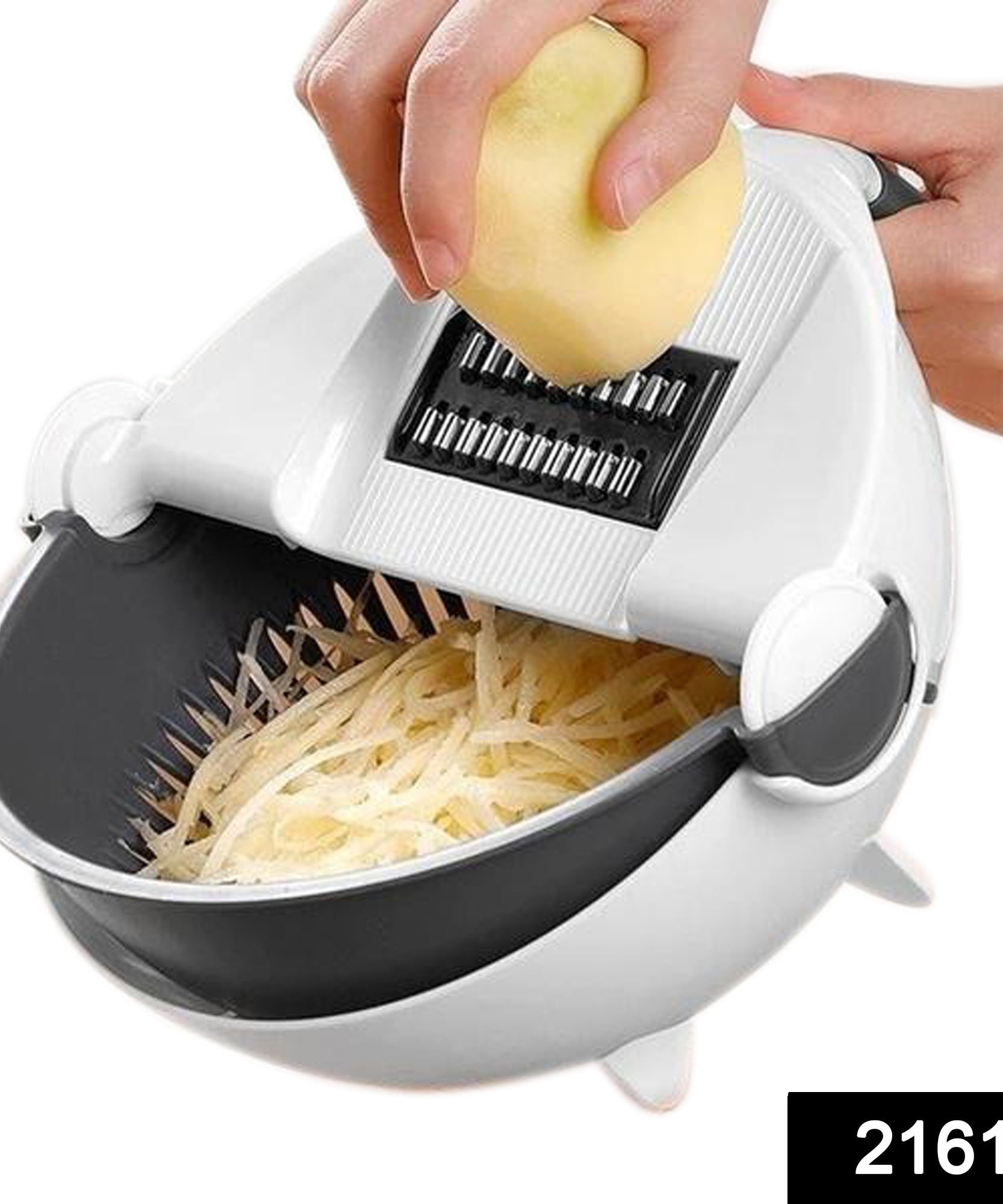 vegetable cutter with multiple attachments and rotating basket