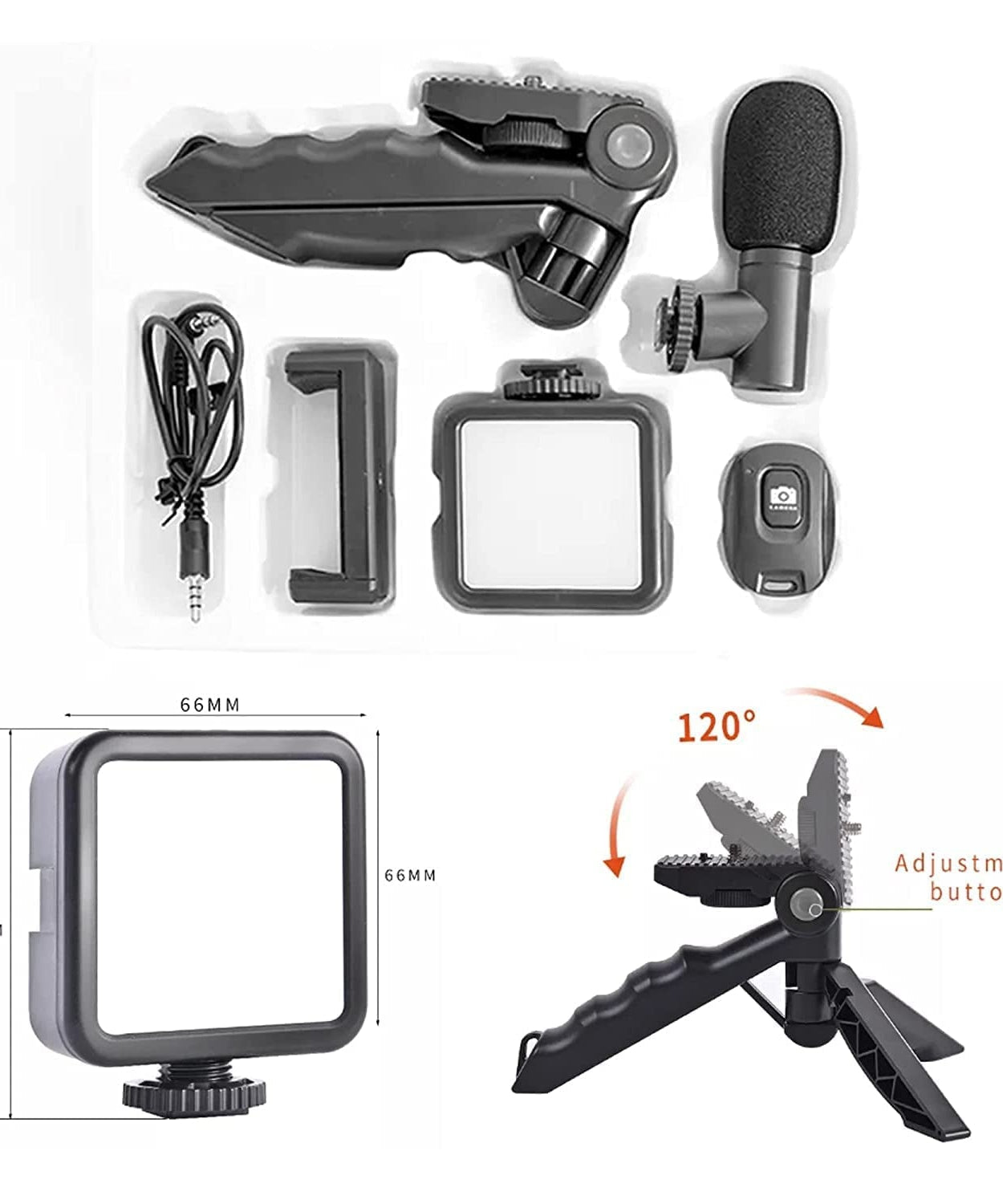 Vlogging kit with phone clip and tripod