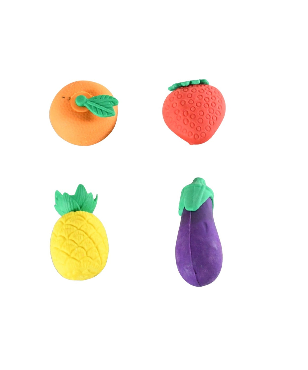 Mini Cute Veg & Fruit Erasers – 3D Colorful Eraser Set for Kids (4 Pc)